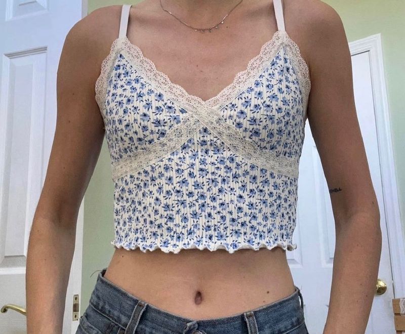 Floral Lace Trim Cami Top