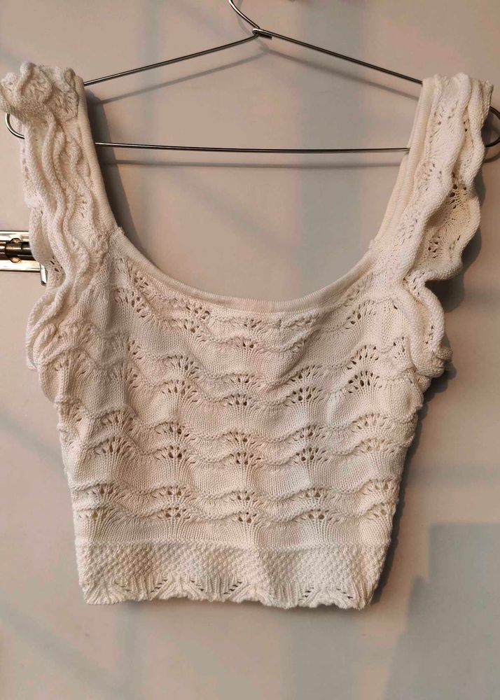 White Knit Crop Top