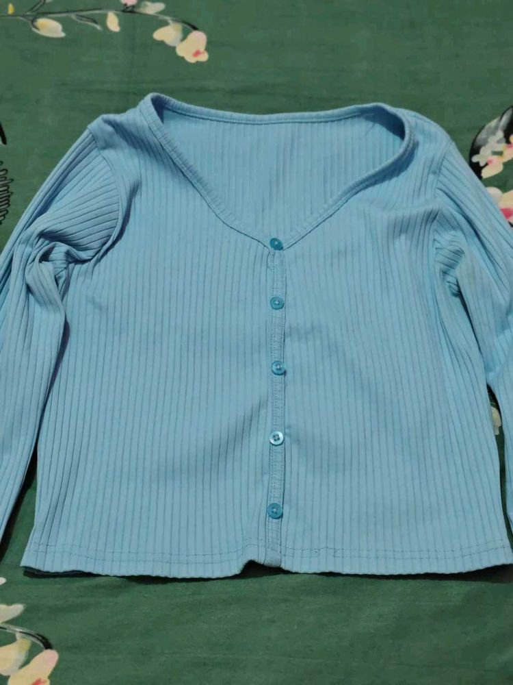 Light Blue Ribbed Cardigan