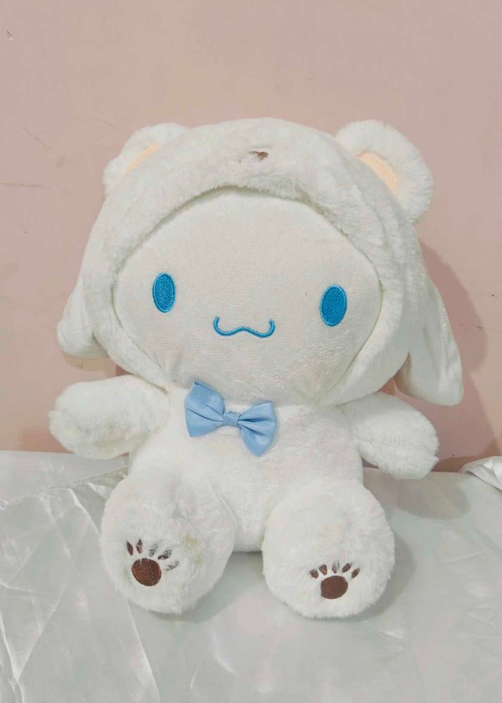 Cute White Plush Bunny Doll with Blue Bow Tie – So