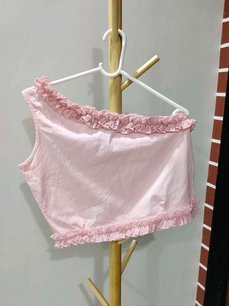 Cute One Shoulder Pink Top