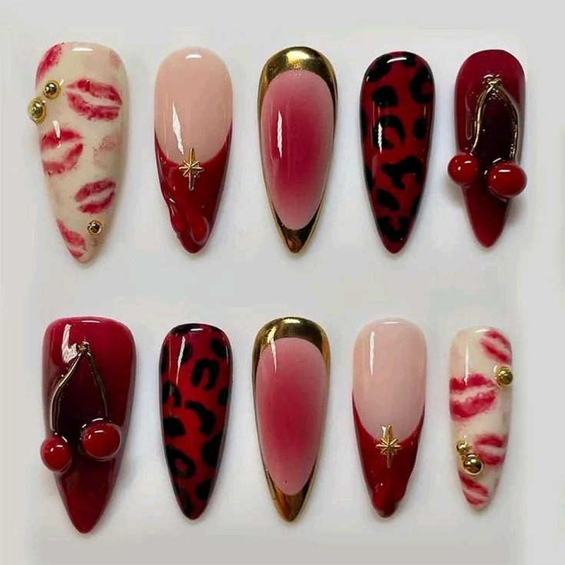 Red &amp; Pink prees on nails