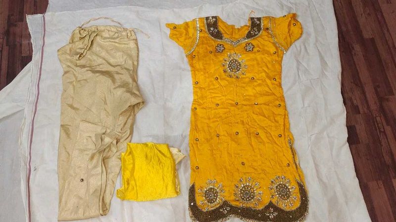 Haldi Yellow Kurti With Pant And Dupatta