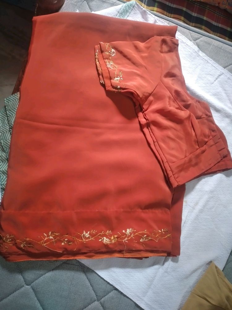 Embroidery Work  Saree With Blouse 🌷