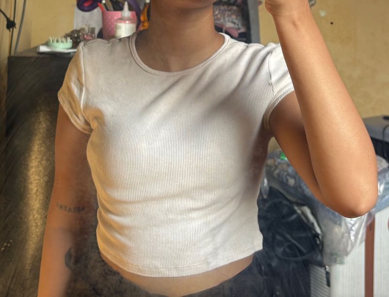 White Ribbed T-Shirt