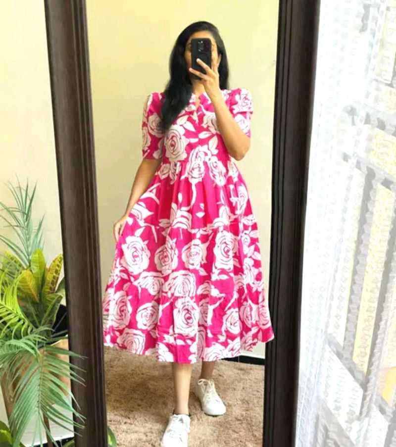 Pink Floral Tiered Dress