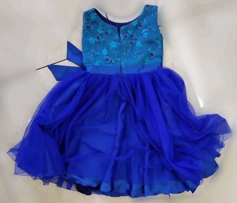 Peacock Blue Embroidered GIRLS PARTY DRESS