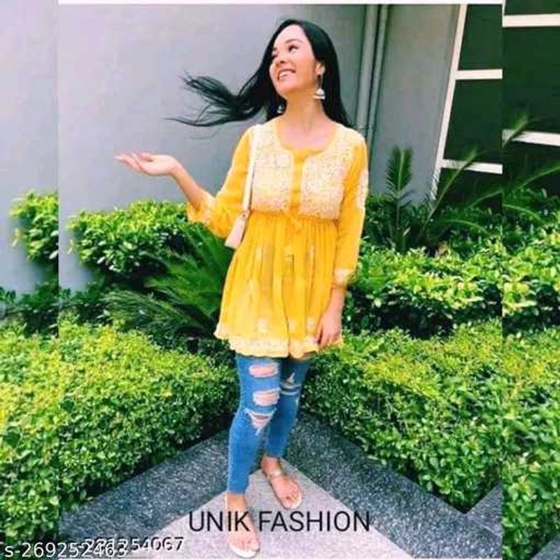 Chic Yellow Embroidered Top