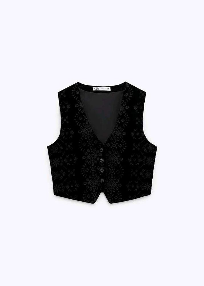 Black Velvet Patterned Vest