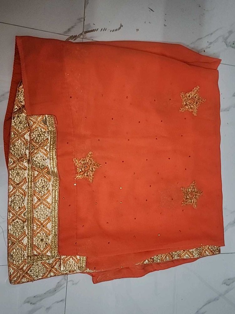Embroidery Orange Silk Saree