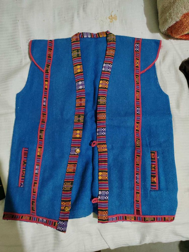 Ethnic Blue Sleeveless Jacket