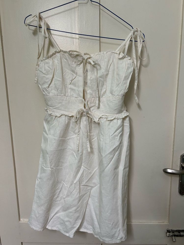 White Tie-Strap Linen Dress
