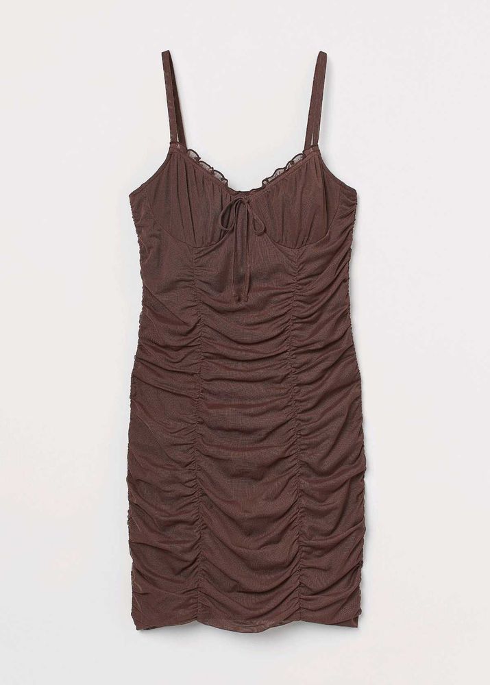 Brown Ruched Bodycon Mini Dress