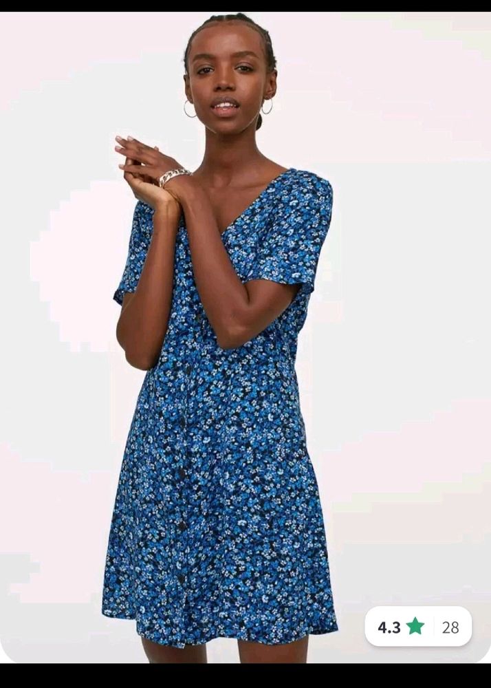 H&amp;M Blue Front Button Dress Size 8