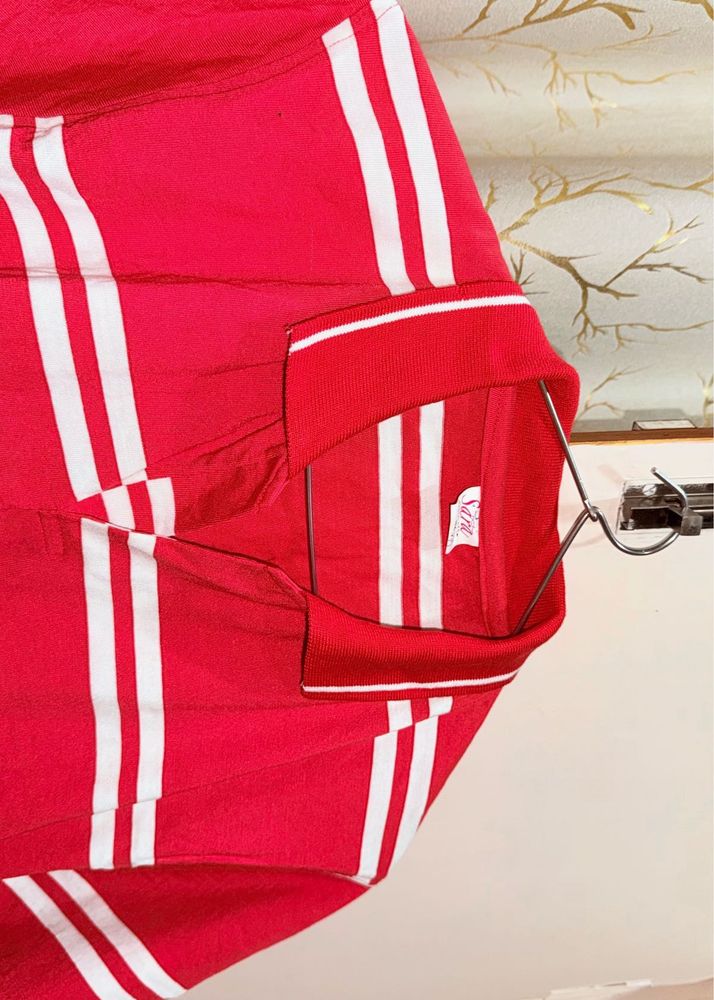 Trendy Red Striped Polo Shirt