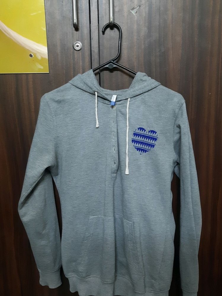 Madison Street Grey Hoodie With Embroidery