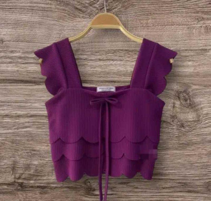Purple Scalloped Crop Top