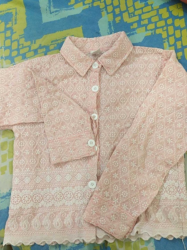 Pink Floral Embroidered Button-Down