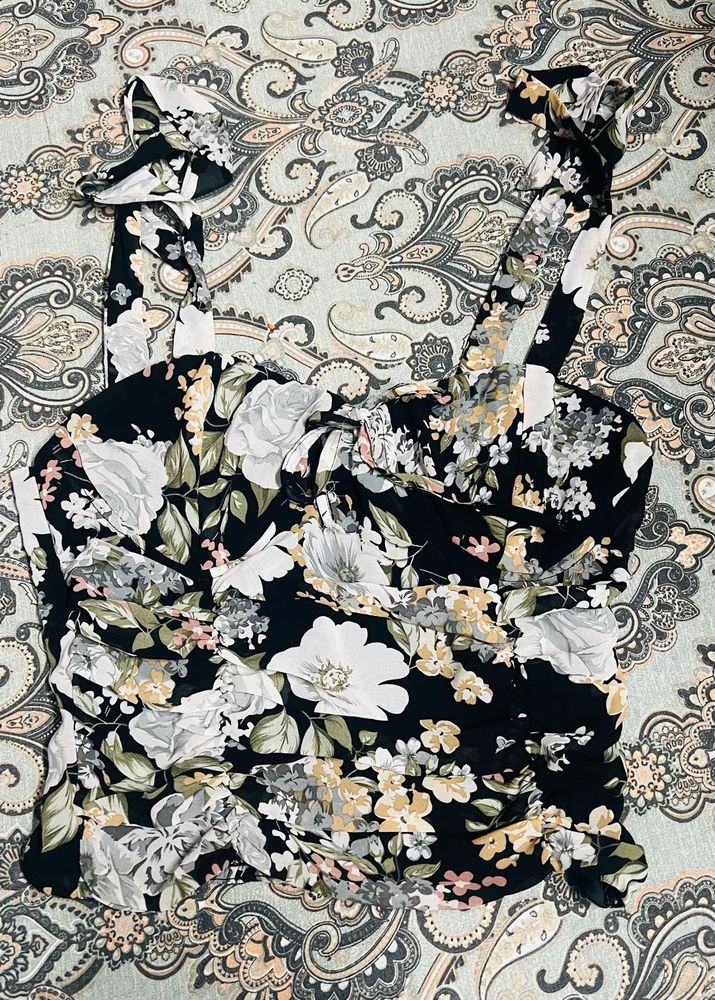 Floral Tie Strap Cami Corset and Black Sexy Top
