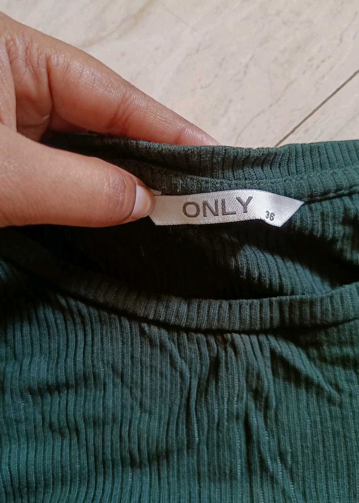 Green Ribbed Top - ONLY
