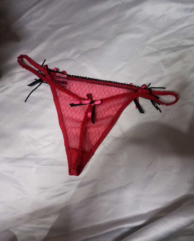 Red Designer Bow Brief Mesh Net Panty Hot