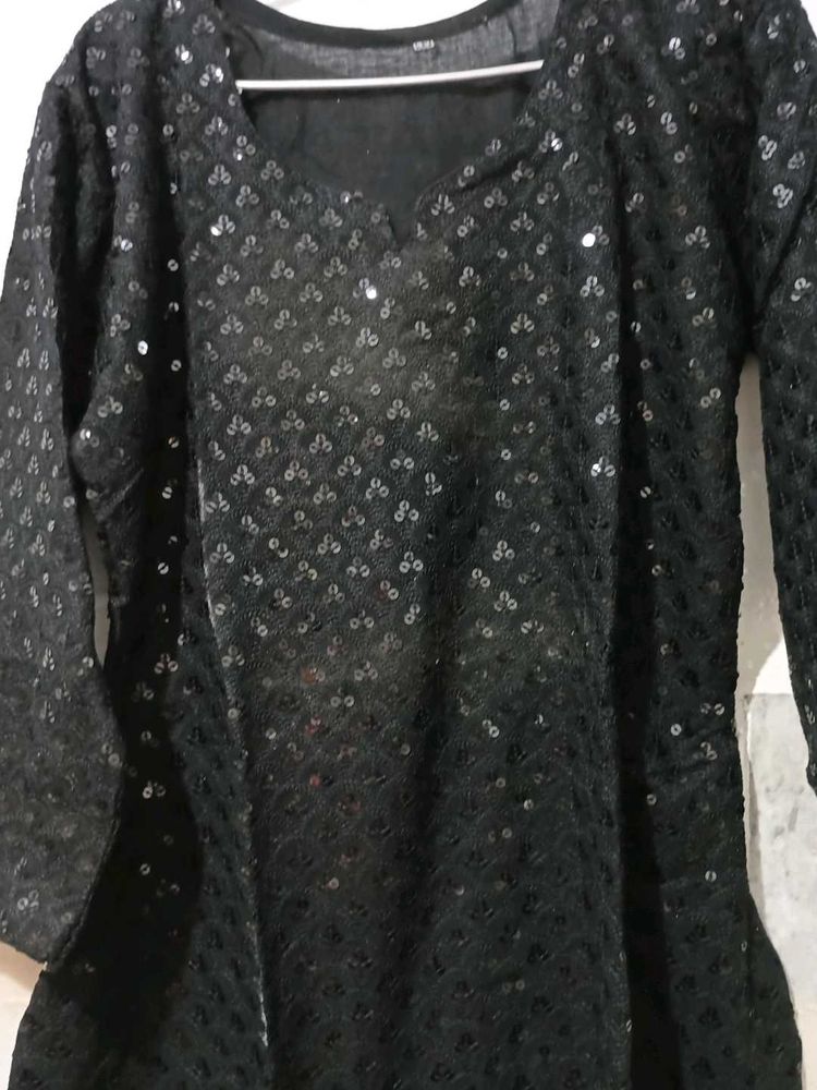 Black Colour Sequins Work Kurta
