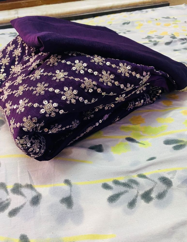 Purple Embroidered  Kameez With Dupatta