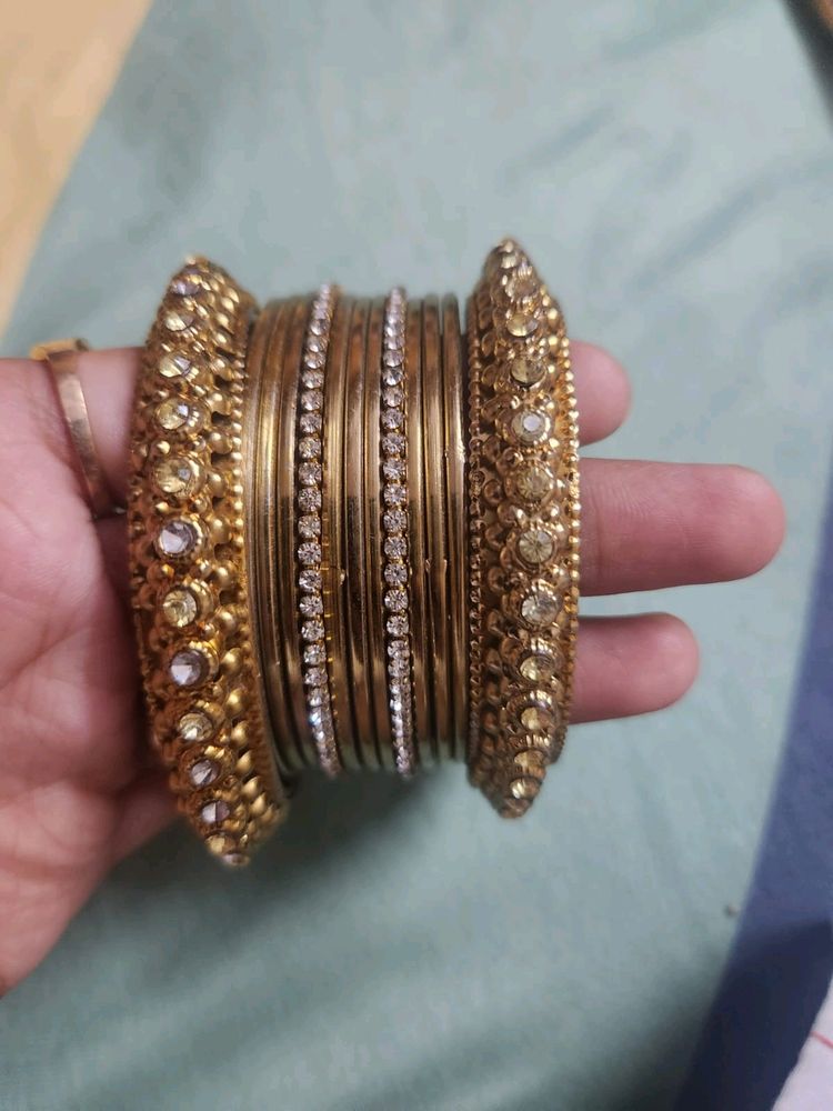Gold &amp; Crystal Bangle Set