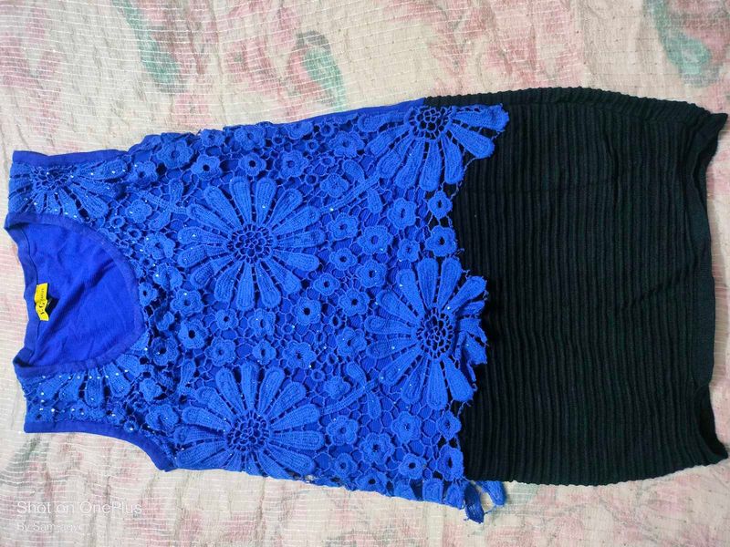 Blue Floral Lace Top