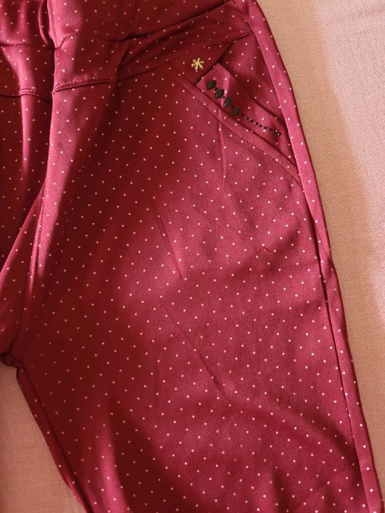 Burgundy Polka Dot Pants