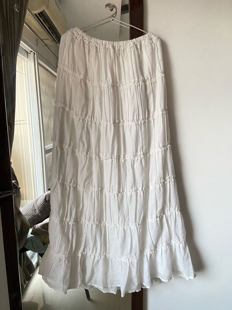 Ruffle White FULL LENGTH SKIRT