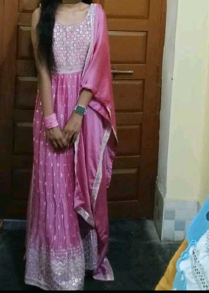Pink Embroidered Kurta Set Sleeves Available