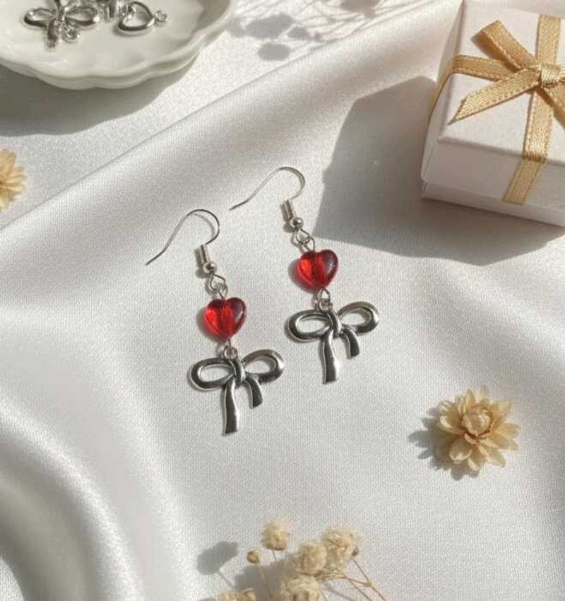 y2k Red Heart Bow Earrings