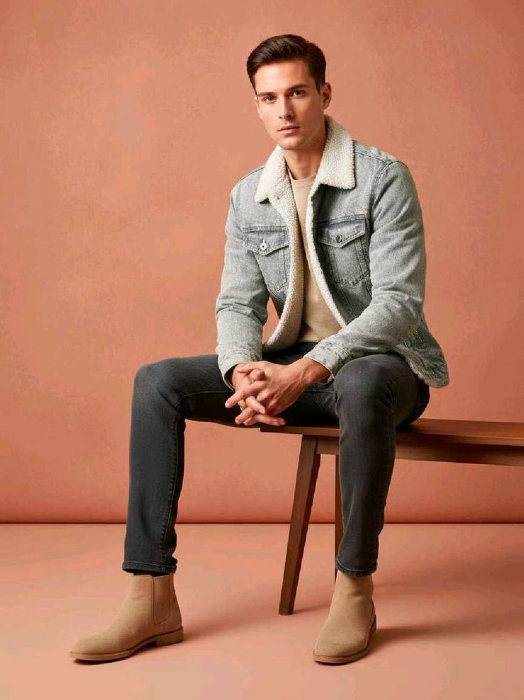 Fuzzy Denim Jacket Size Small Unisex