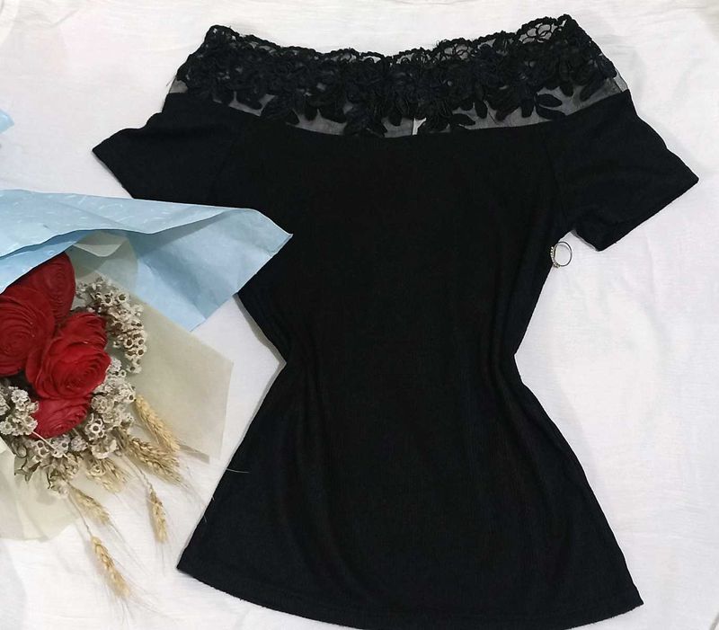 Black Lace Off-the-Shoulder Top
