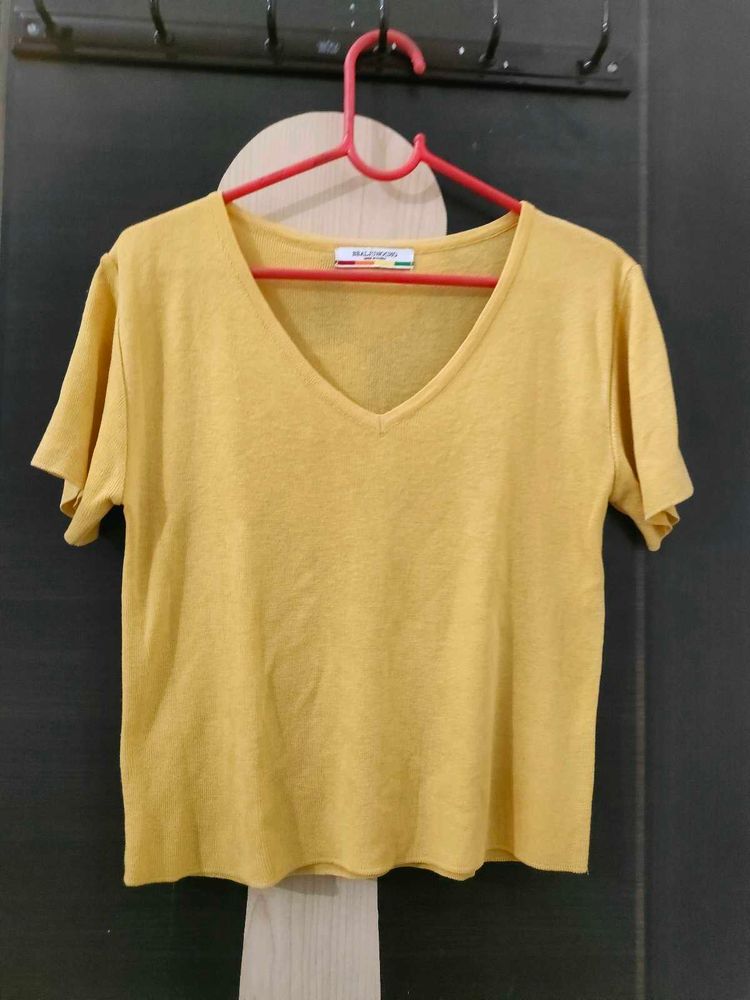 Yellow Knitted Crop Top