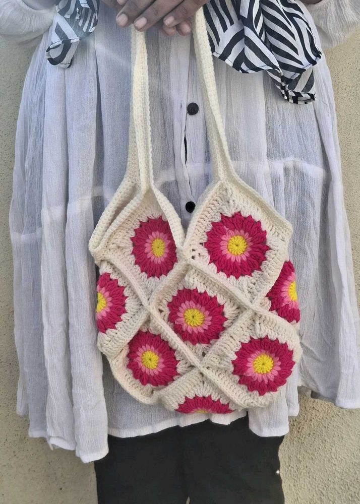 Crochet Flower Tote Bag