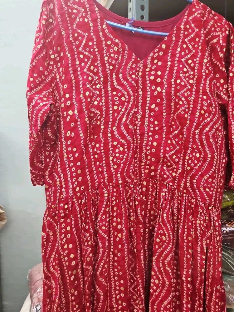 Red Printed Kurta Xl Size
