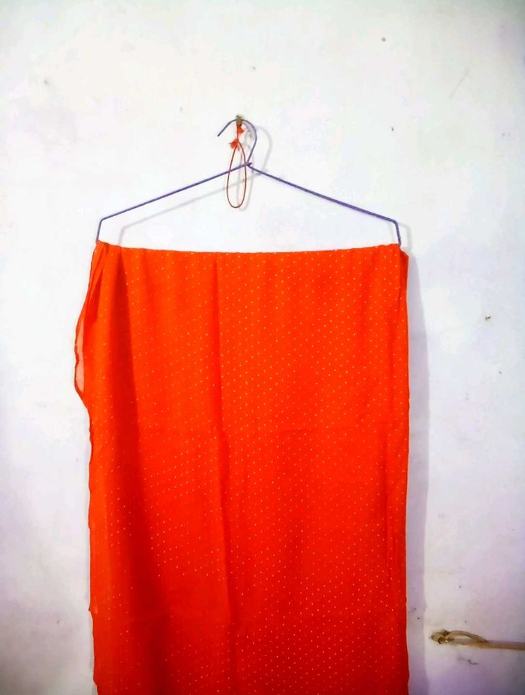 Red Chiffon Dupatta With White Dot