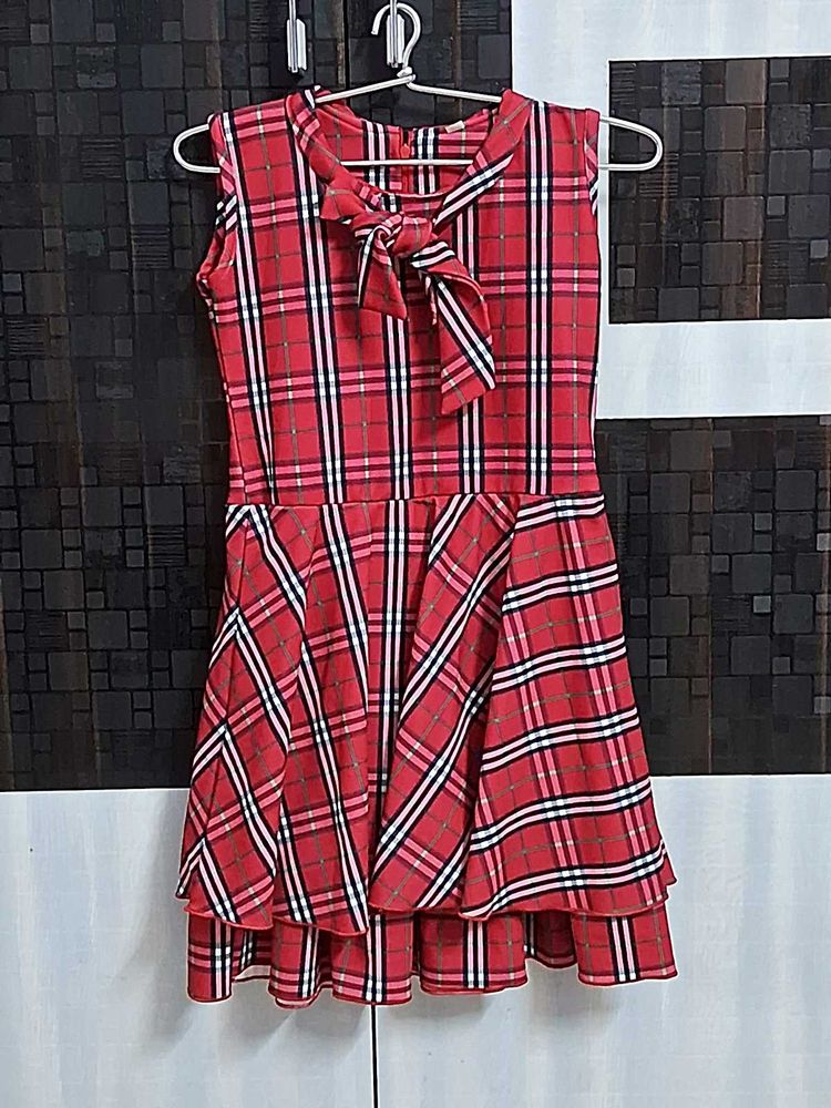 Girls Red Plaid Dress with Bow