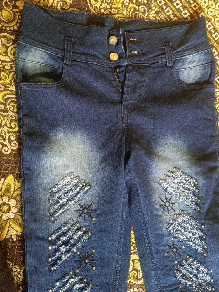 Embellished High-Waisted Jeans