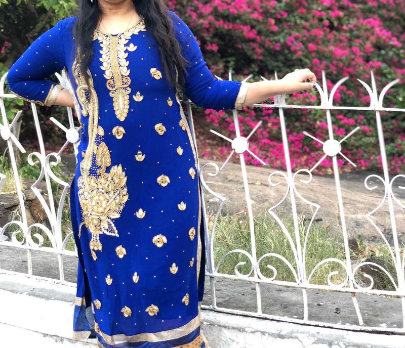 Royal Blue Heavy Stone Work Kurti