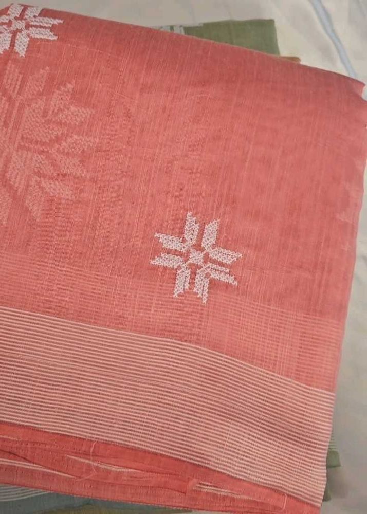 Handwoven Pink Cotton Saree