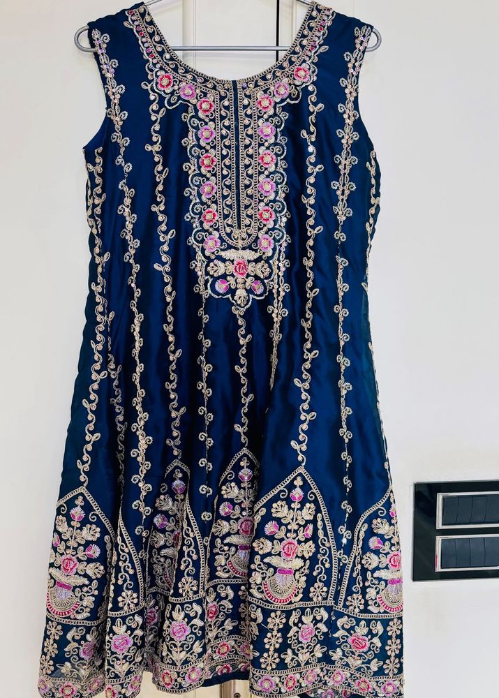 Elegant Embroidered Navy Blue Dress