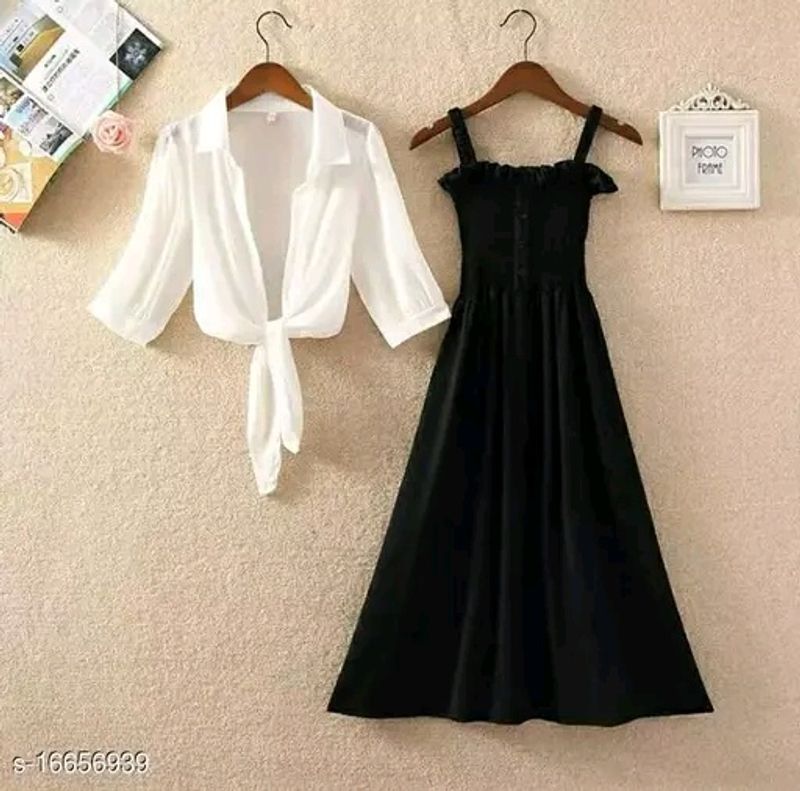 A Black Dress With Korean White Shirt