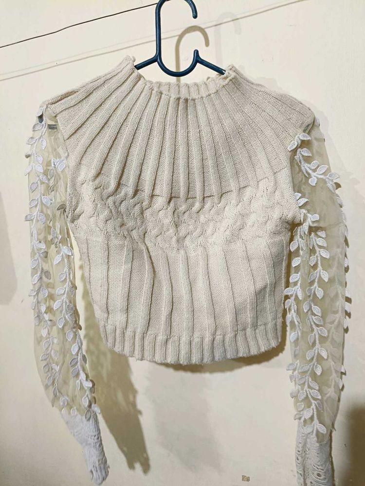 Floral Sheer Sleeve Sweater