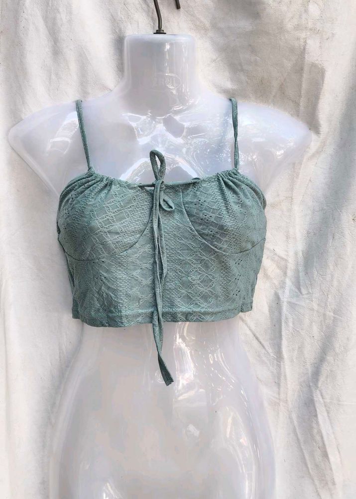 162610. Cute Green Lace Crop Top
