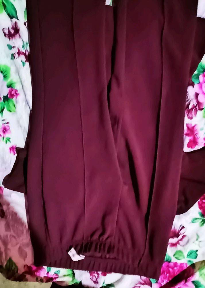 Beautiful Maroon Colour Short Dress , pant , Mask
