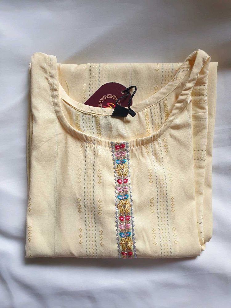 Lemon Yellow Kurti with Embroidery