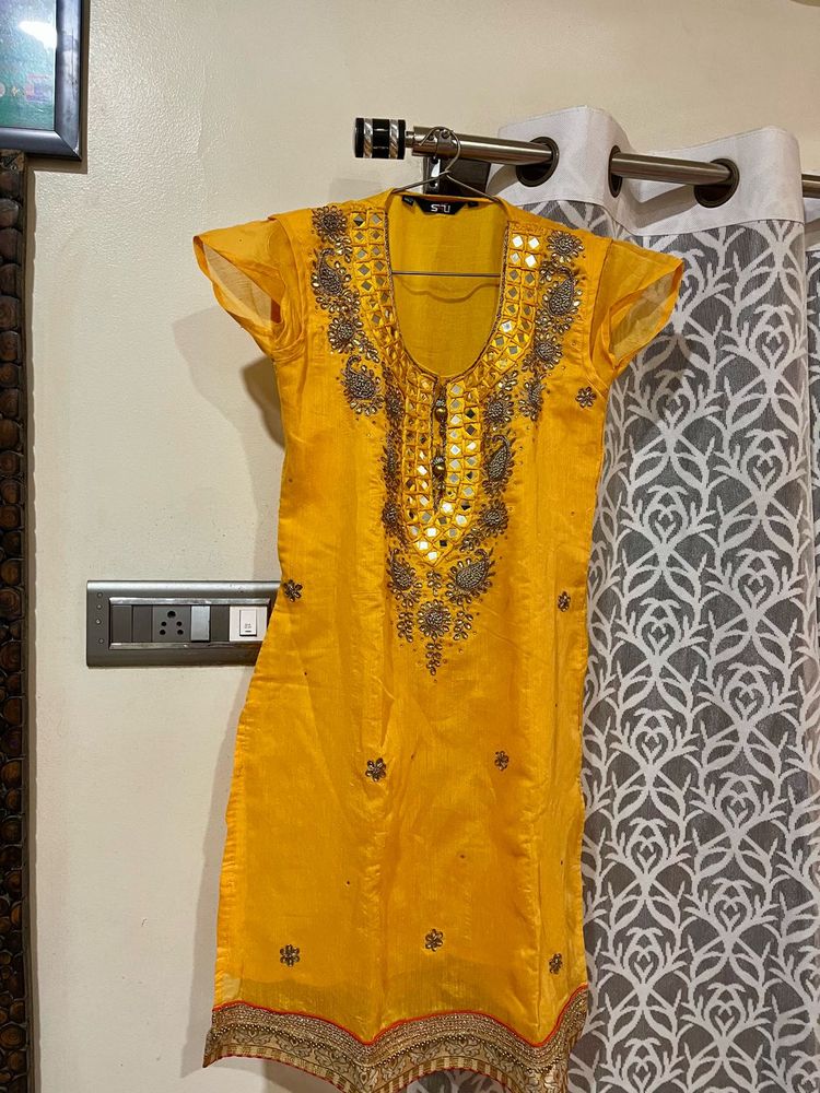 Yellow Embroidered Kurta